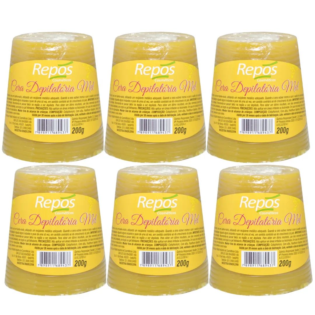 Kit Repos Cera Depilatória Mel 200g - 6 Unidades
