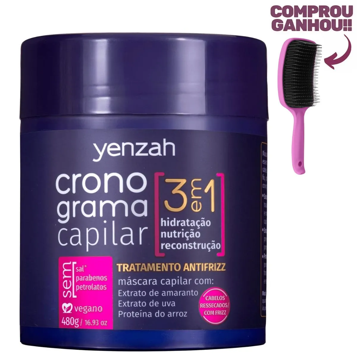 Máscara Yenzah Cronograma Capilar 3 Em 1 Antifrizz - 480g