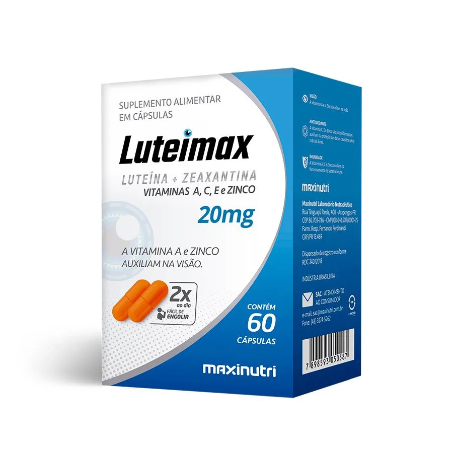 Maxinutri Luteimax 20mg Luteína, Zeaxantina, Vitaminas e Minerais 60 Cápsulas