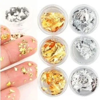 DECORACAO UNHA FOLHA DE OURO E PRATA 12UN Cód. 14420