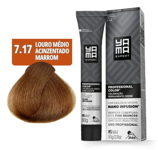 COLORACAO PROFISSIONAL YAMA NANO INFUSION 7.17 LOURO MEDIO ACINZENTADO MARROM