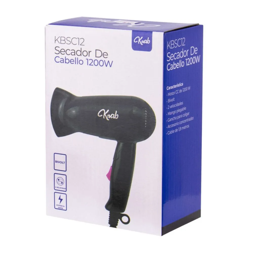 Secador de Viagem Krab Bivolt 1200W