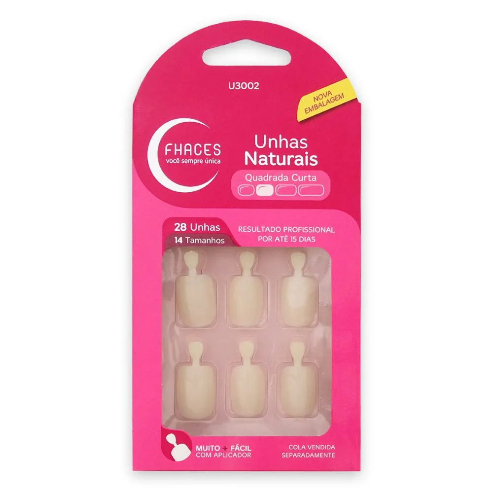 Unhas Fhaces Natural Quadrada Curta 28un