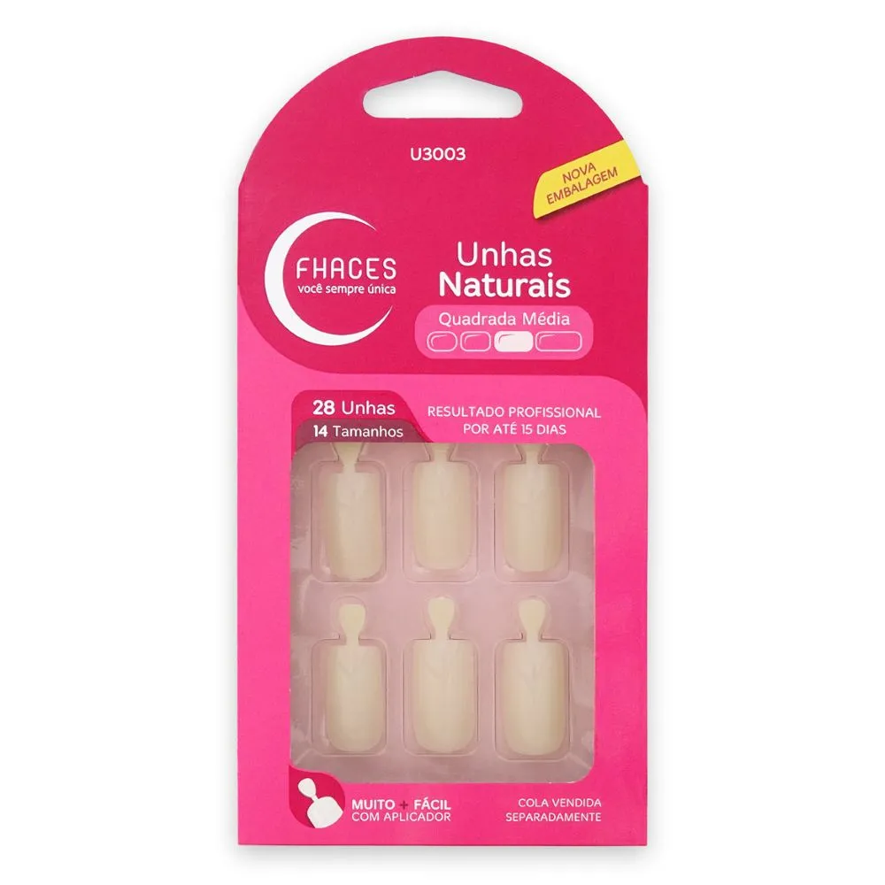 Unhas Fhaces Natural Quadrada Média 28un