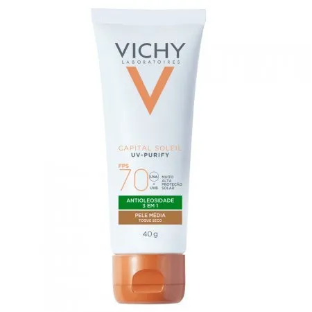 Vichy Capital Soleil Purify Protetor Solar Facial FPS70 Cor Média 40G